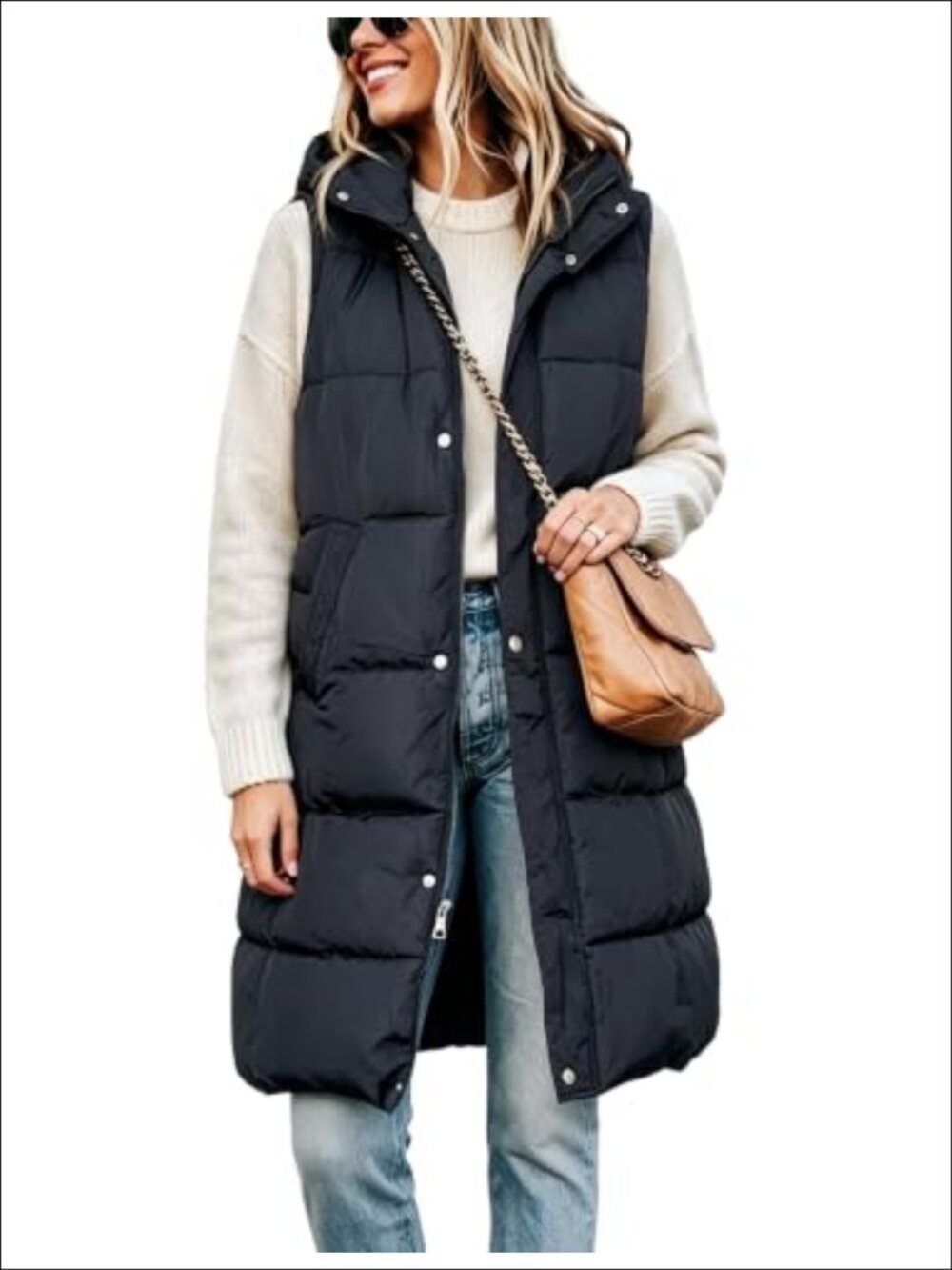 Fiona Jolin Long Puffer Vest Women Removable Hood Outwear